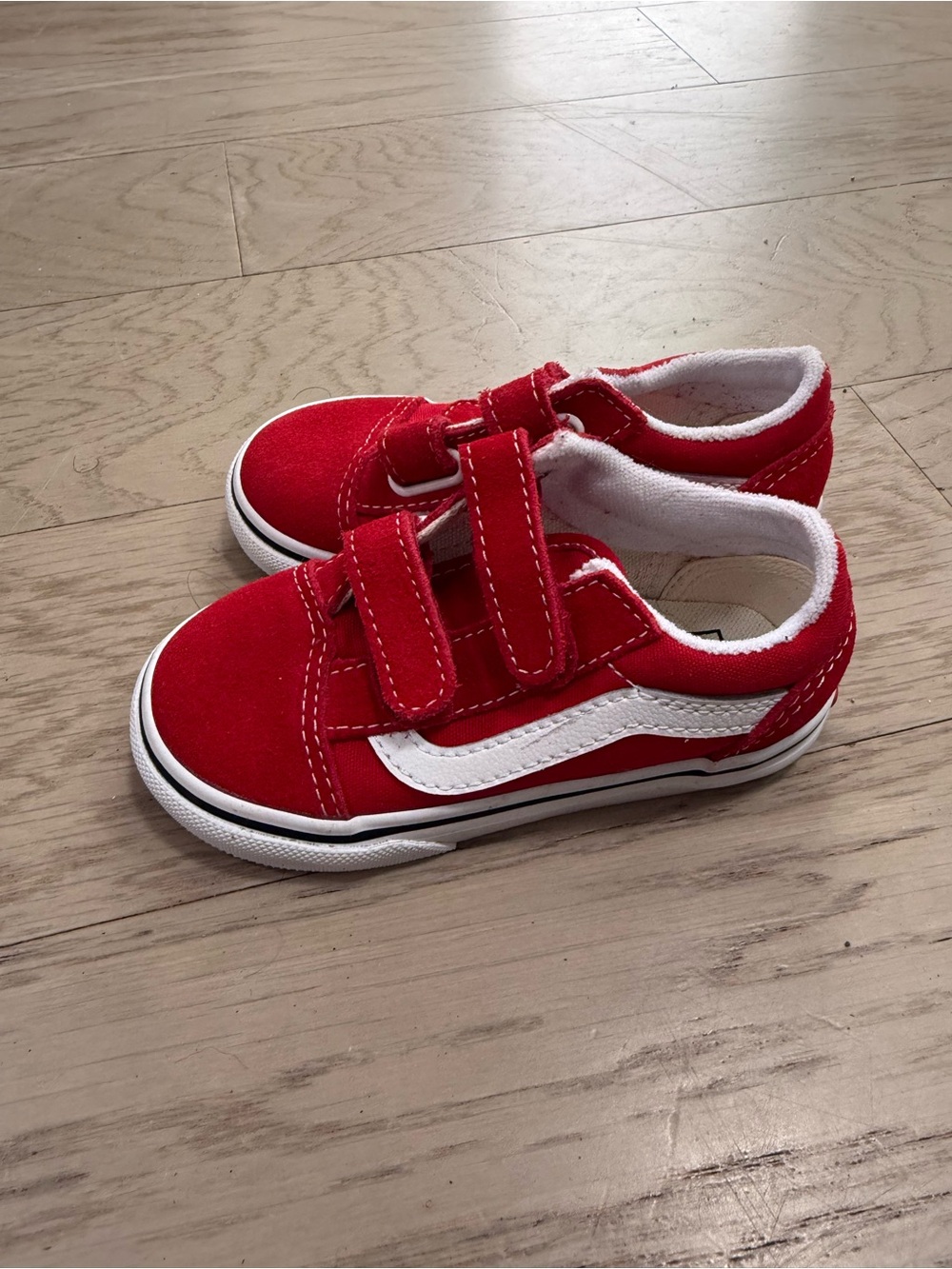 NWOT Vans Kids Red Velcro Skate Shoes with White Side Stripe